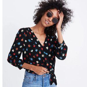 Madewell NWT Wrap Top in Pressed Flowers Manet True Black size XXS